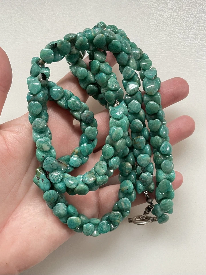 Vintage 925 Silver Multi Faceted Green Amazonite Statement Chunky Necklace 20.5" - Image 3 of 4