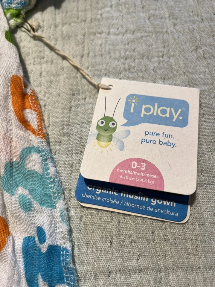 Vestido de muselina orgánico Iplay 0-3 meses nuevo con etiquetas Foto 2 de 4