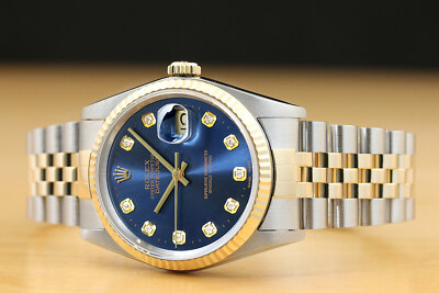 ROLEX MENS DATEJUST 16233 TWO-TONE QUICKSET BLUE DIAL WATCH w