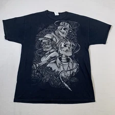 Vintage Skulls Shirt Mens XL Black Y2K Skull Cyber Grunge Music Compton Skull