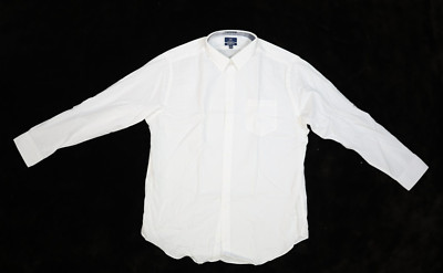 George Mens Solid White Classic Fit Long Sleeve Button Up Dress Shirt XL 46-48