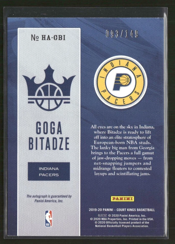2019-20 Panini Court Kings #HA-GBI Goga Bitadze Heir Apparent #/149 Auto - Image 2 of 2