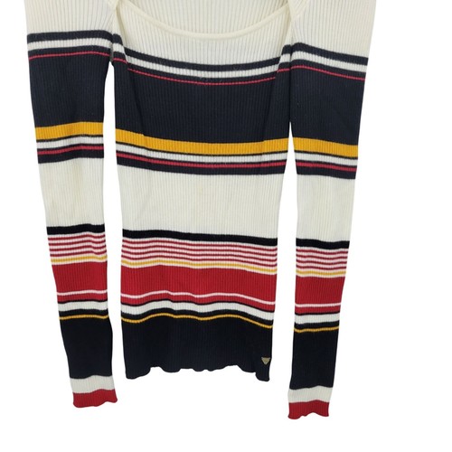 Vtg 90s Guess Womens White Striped Ribbed Knit Sweater Sz M Peekaboo Cutout - Picture 5 of 8