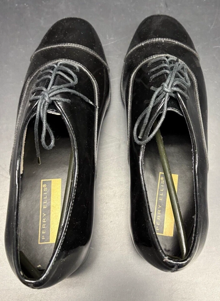 ZAPATOS DE VESTIR ESMOQUIN NEGRO PERRY ELLIS ROPA FORMAL PARA HOMBRE Patente Oxford Talla 10 Foto 4 de 4