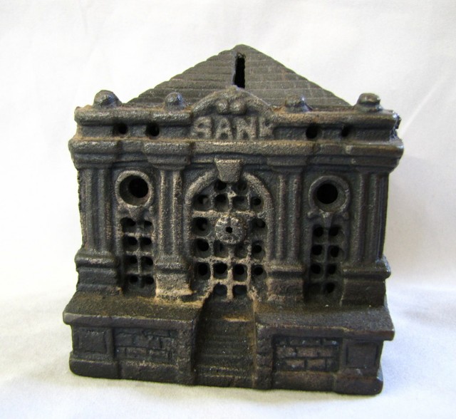 BANK Cast Iron Metal Stately Bank BUILDING Vintage Still eBay