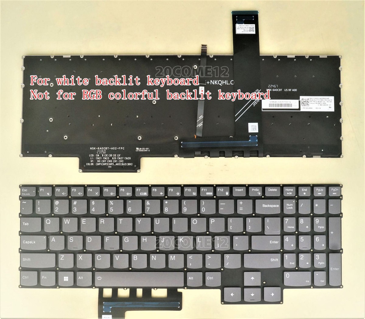 for Lenovo Legion 5-15IAH7 5-15IAH7H 82RC 82RB Keyboard US white