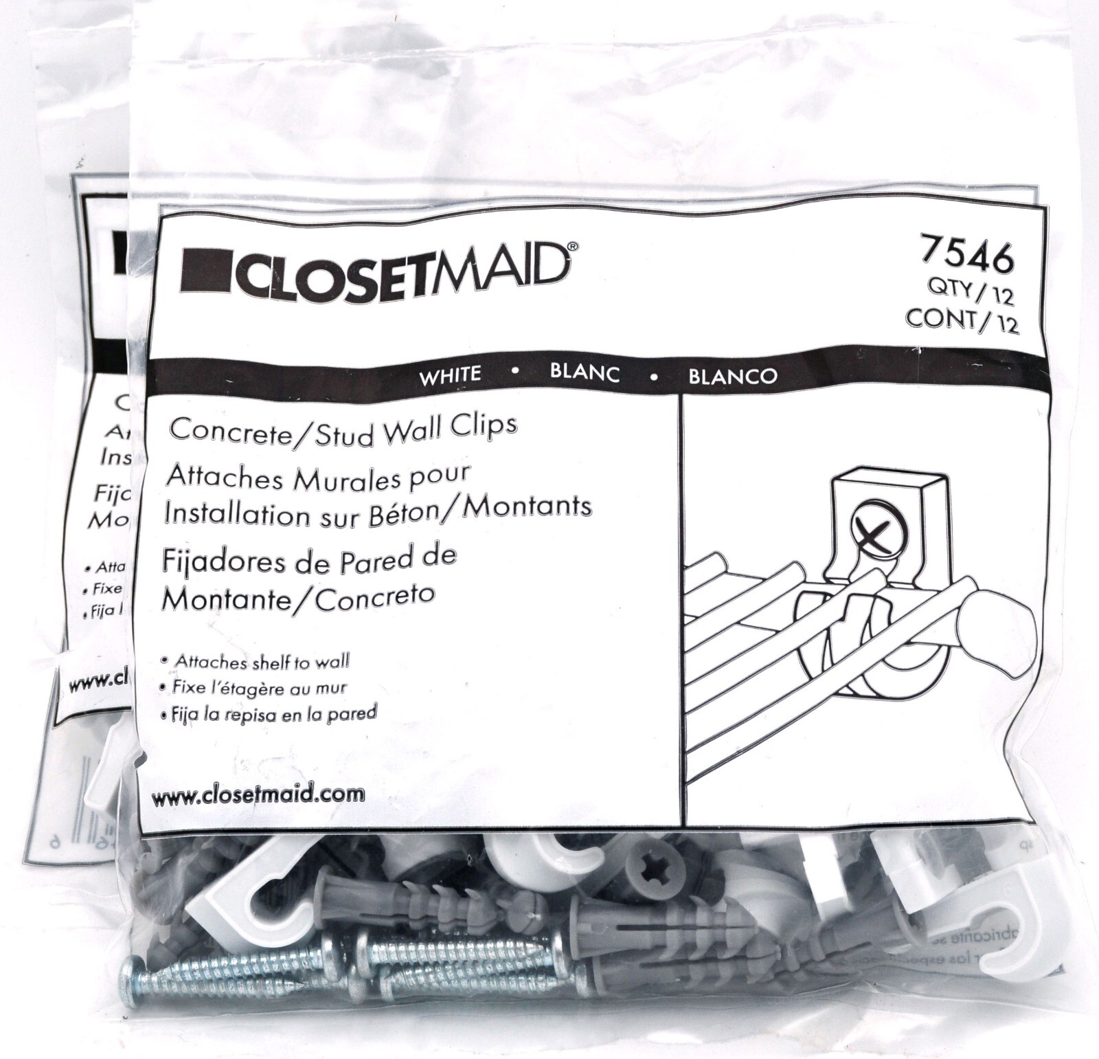 CLOSETMAID Concrete/Stud Wall/Shelf CLIPS Selections PLASTIC/METAL 7546
