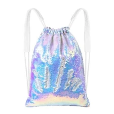  Sparkly Drawstring Backpack Mermaid Sequin Dance Bag Mermaid Purple/Silver