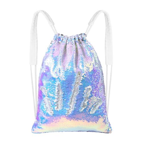 Sparkly Drawstring Backpack Mermaid Sequin Dance Bag Mermaid Purple/Silver - Picture 1 of 5