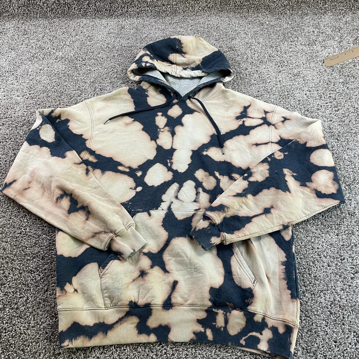 Champion Sweater Men Large Black White Bleached Hoodie Sweatshirt Pullover