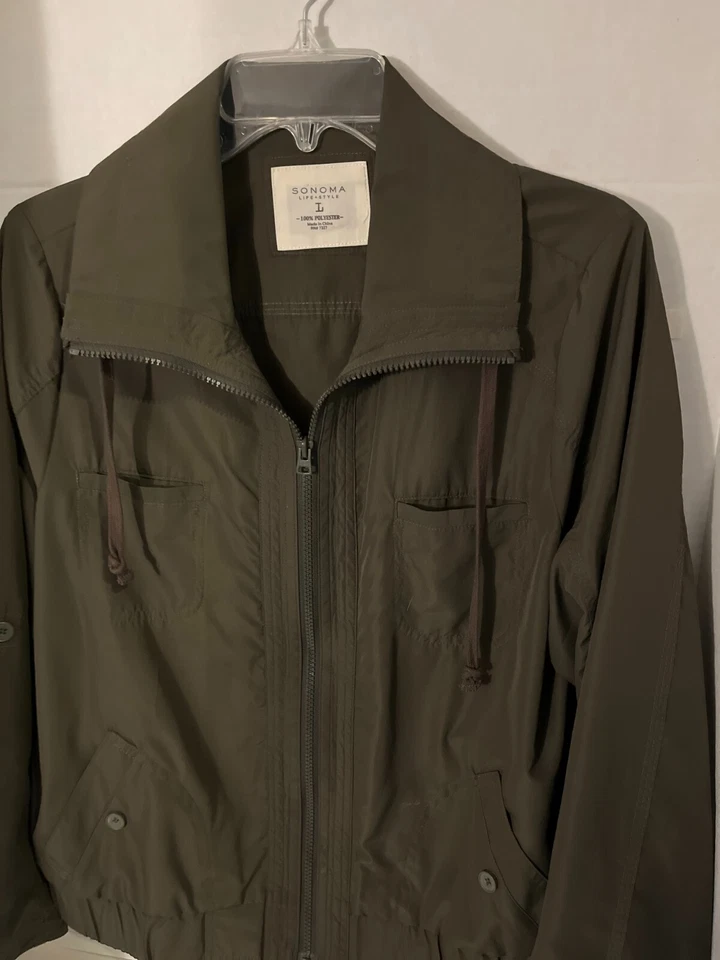 Chaqueta Sonoma Grande Mujer Verde Cordón Capucha Cintura Elástica Preppy Granny Chic Foto 4 de 4