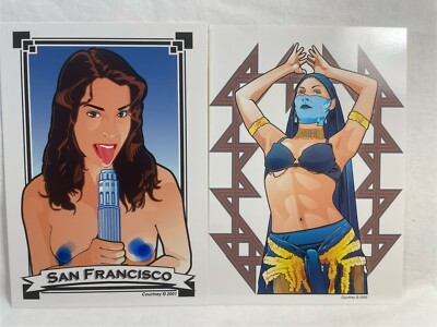 James Courtney Erotic Art Postcards ''BELLYDANCER'' & ''SAN FRANCISCO''  SDCC