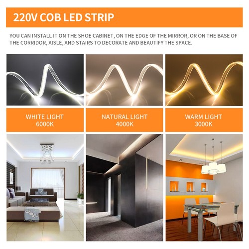 COB LED Strip Lights 110V Flexible Tape Lamp Lighting Cabinet Kitchen Waterproof - Picture 11 of 15
