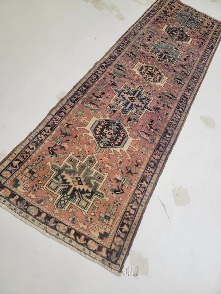 Antiguo corredor de lana oriental anudado a mano óxido/negro/verde 2'10" x 9'5" Foto 4 de 4