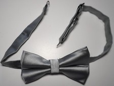 NEW MEN'S GRAY SATIN CLIP BOW TIE