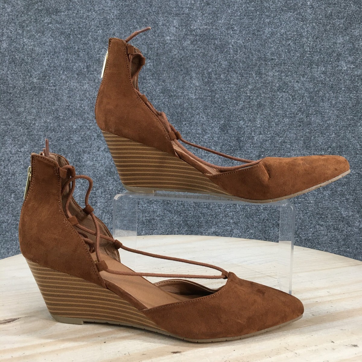 Kenneth Cole Heels Womens Stand Down Pump Wedge Brown Faux Suede