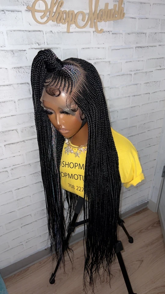 Peluca trenzada Cornrow, trenza tribal, trenzas de caja, peluca trenza frontal, peluca trenza Foto 3 de 4
