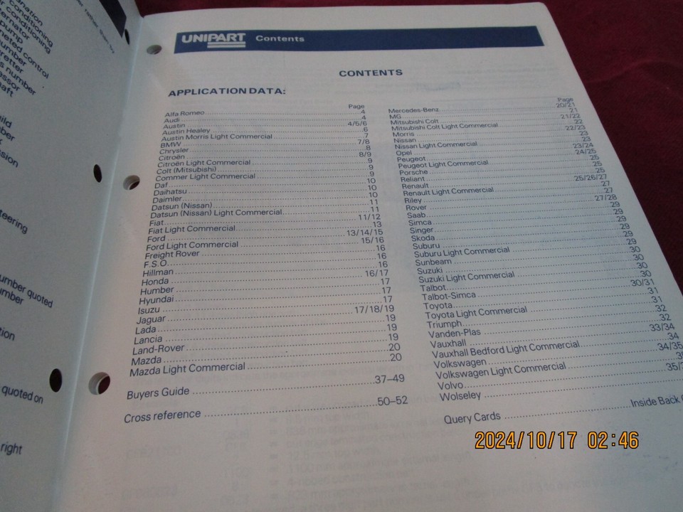 Unipart fan belt catalog Jaguar, MG, Triumph, British Leyland MMM1122