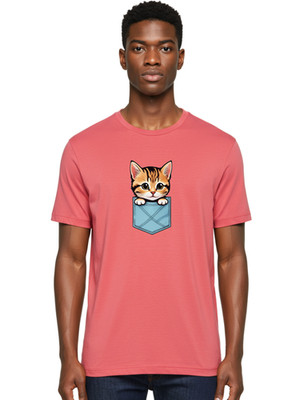 Kitten-In-Pocket Mens Graphic Tee, 100% Cotton, Casual Summer Wear