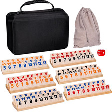 Rummy Cube Game Set 6 Plays with 6 Wooden Holders and 160 Rummy Tiles, Travel an