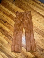 Saxony VTG 80s Pleated Genuine Leather Pants Brown Distressed High Waist Sz 32