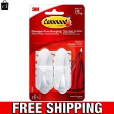 Command Medium Designer Hooks, 2 Hooks and 4 Command Strips, Damage Free Hanging