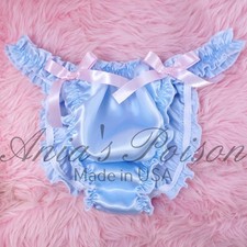 Sissy Satin Ruffled Panties for MEN - Baby BLUE shiny wetlook string bikini S-2X