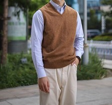 Mens British Preppy Style V-neck Pullover Vest Warm Thick Knitted Wool Waistcoat
