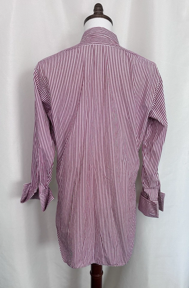 Camisa de vestir Tom James para hombre roja blanca a rayas de algodón talla 16 informal de negocios Foto 2 de 4