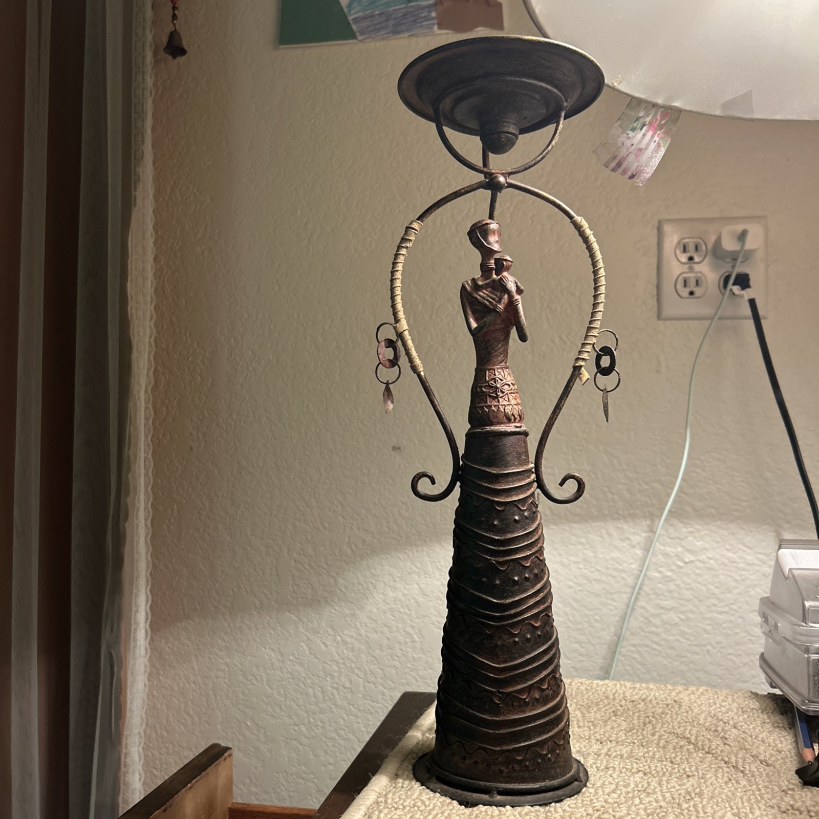  African Mother and Child Metal Candle Holder. 