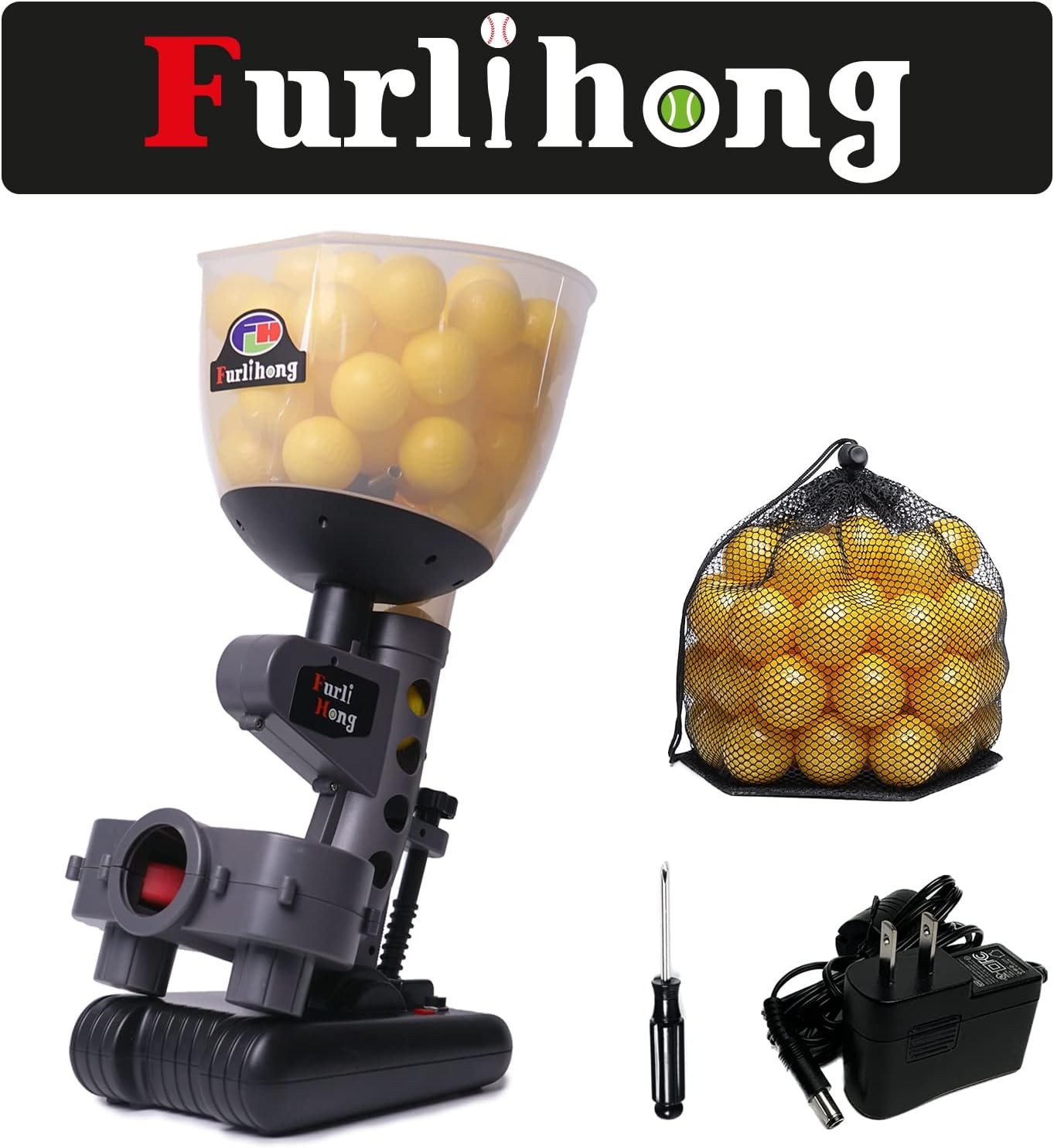 Furlihong 692BH Baseball Pitching Machine, Use Ping Pong Size Small, Grey 
