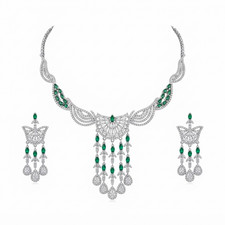 Indian Bollywood Golden-Tone Ethnic AD CZ Jewelry Earrings Necklace Bridal Set