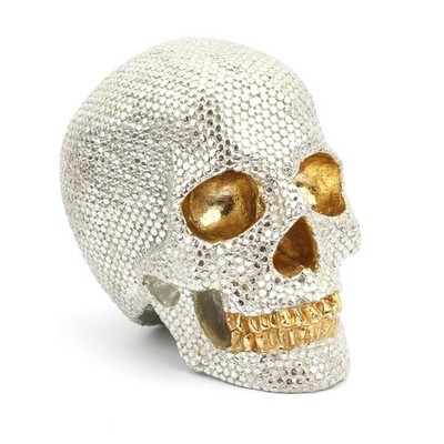 BEOSOFLOY Small Size Human Skull Resin Statue Head Halloween Silver