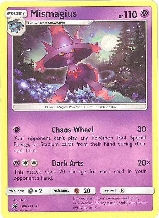 Pokemon Card - Sun & Moon Crimson Invasion 40/111 - MISMAGIUS (rare) - NM/M