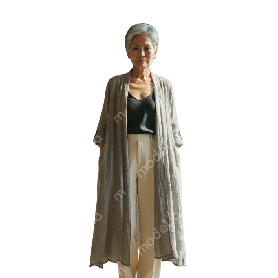 FLAX Designs DUSTER Long Open Jacket DOVE GAUZE Linen Jacket/Cardigan 1G - Image 2 of 4
