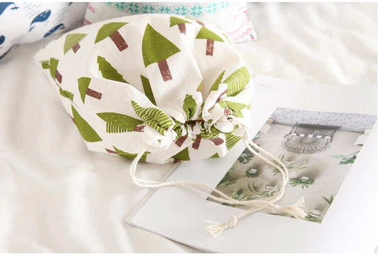 Close-up of Christmas Tree Design Cotton Drawstring Storage Bags
