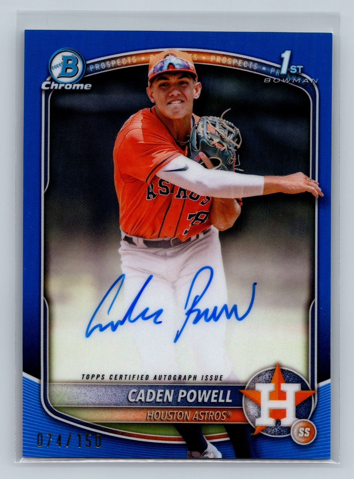 Caden Powell 2025 Bowman Chrome 1st Blue Refractor Auto /150 #CPA-CPO Astros