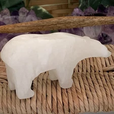 White Alabaster Carved Polar Bear Figurine Fetish Animal Stone Carving 3.75"x1.7