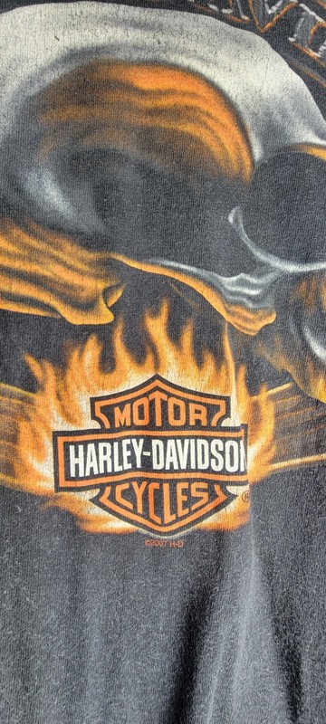 Vintage Harley Davidson Shirt M Black Skull Flames Mile High Denver Colorado Y2K