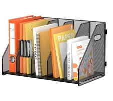 Binder Organizer, Magazine File Holder with 5 Vertical Compartments Rack, Met...