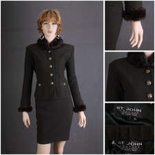 St. John COUTURE TWEED KNIT 2 PC Suit, JACKET SKIRT,OLIVE MULTY ,SIZE 4 6,CHIC