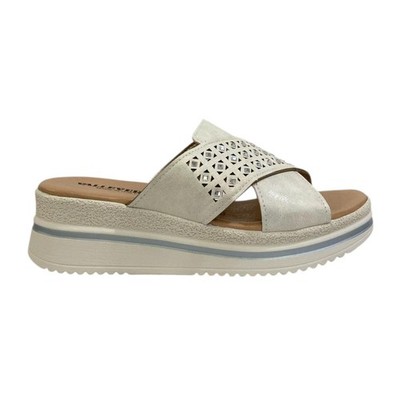 Valleverde Damen Slipper weiß mit Keilabsatz und Lochmuster