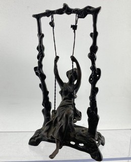 Vintage Auguste Moreau Bronze Art Nouveau After Lady Girl On Swing Art Sculpture