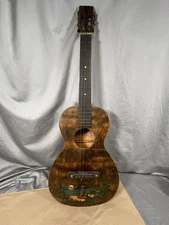 Supertone Parlor Guitar Hawaii Scene Decor Sears Harmony Acoustic Antique Damage