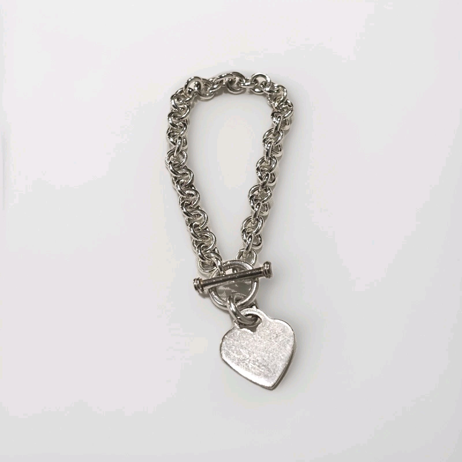 Solid 925 Sterling Silver Heart Toggle Link Brace… - image 1