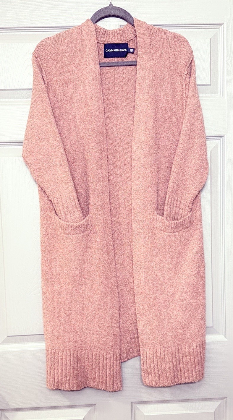 G🍑Calvin Klein Jeans Size S/P Open Front Long Cardigan Pockets