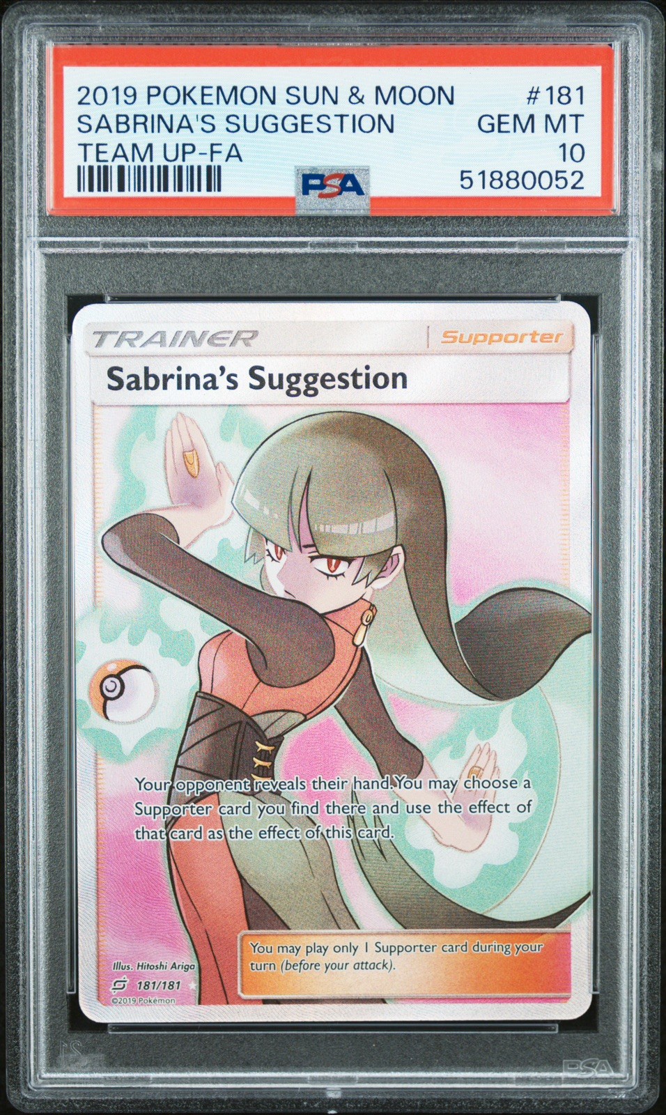Pokemon Sabrina's Suggestion Team Up Full Art #181/181 PSA 10 Gem Mint