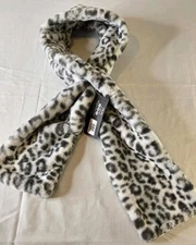 Sprig Faux Fur Pull Through Scarf  W/Hidden Zipper Pocket (Snow Leopard) NWT See
