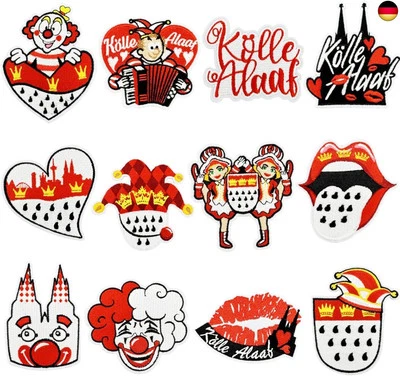MARKE CALKKRER Calkkrer 12 Stück Kölner Karneval Aufnäher Rot Weiß Bügelflicken, Bügelbilder Ka
