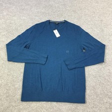 Express Sweater Mens Small Blue Merino Wool Crewneck Lightweight Pullover NWT